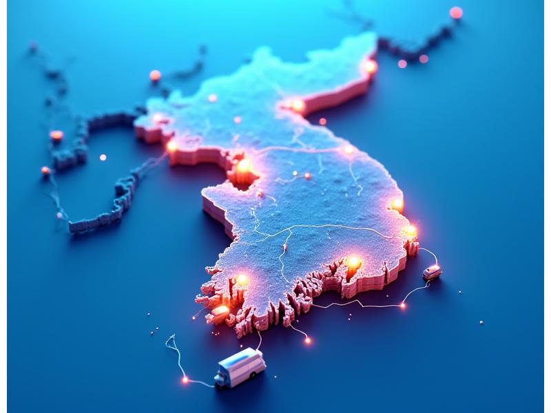 한국 지도 위에 서울, 경기, 부산 등 주요 도시들이 빠른 배송 아이콘과 연결된 모습