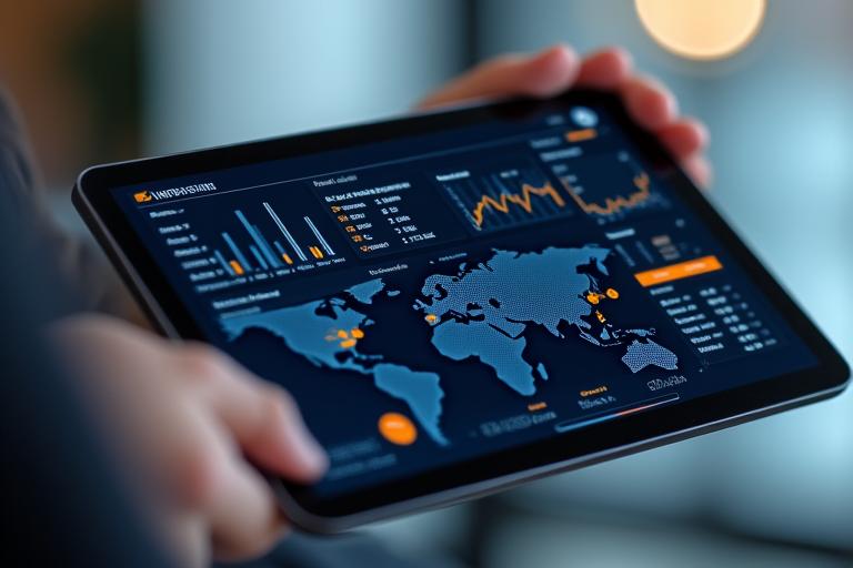 태블릿에 표시된 실시간 재고 관리 대시보드 화면